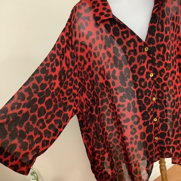Red Leopard Print Semisheer Flowy blouse Shirt 3X - Picture 4 of 12